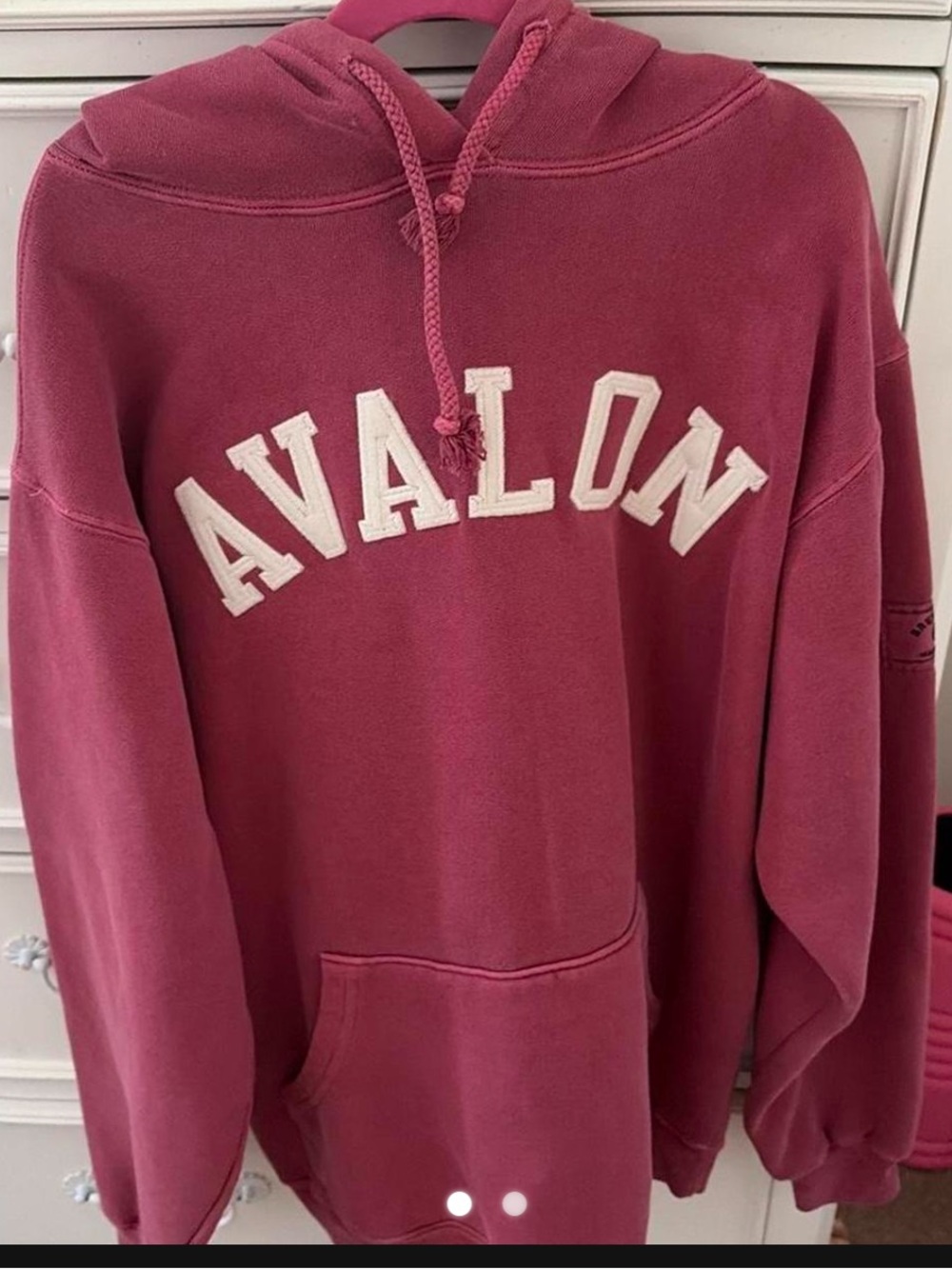 Avalon Rose-Pink Pullover Hoodie with White Lettering